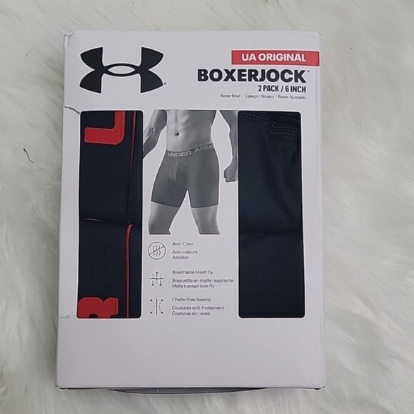 UNDER ARMOUR NeW UA Original Boxerjock 2 Pk. 6 Inch Black Red Boxer Brief 3XL - Picture 1 of 5